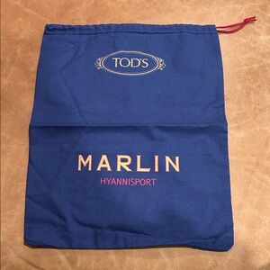 Tod's💙Medium Luxury Blue Marlin Hyannisport Cotton Dust Bag W/Red Drawstring
